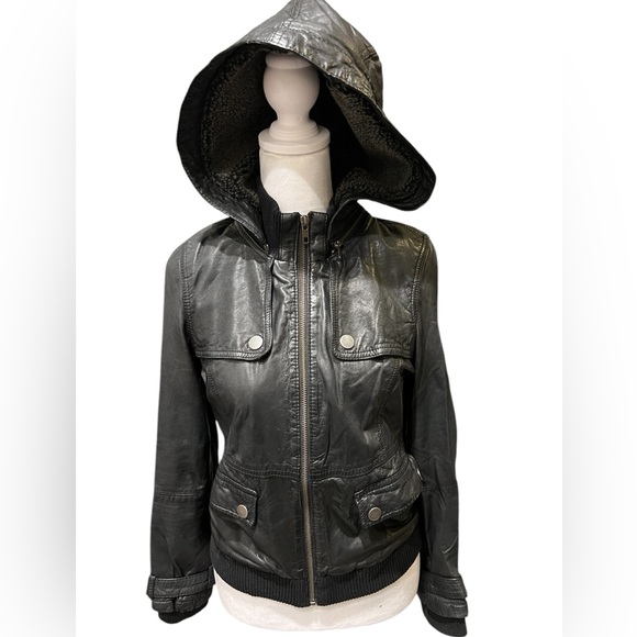 Joie Jackets & Blazers - Joie Black lamb Leather detachable hooded silk lined  Jacket